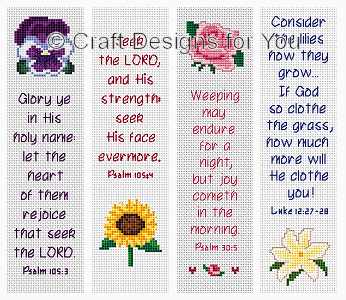 Flowers and Faith Bible Bookmark Cross Stitch Patterns for Sale at